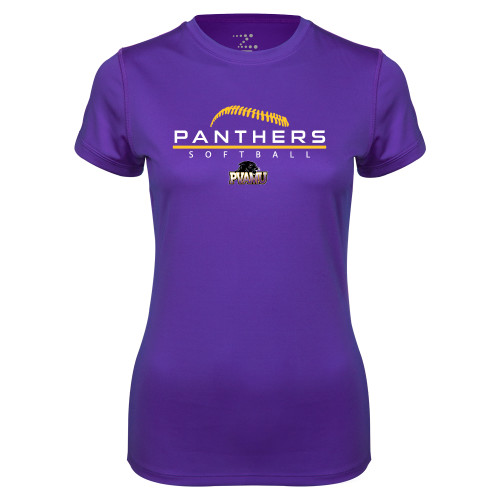  Womens Purple Performance Tee - Softball Design