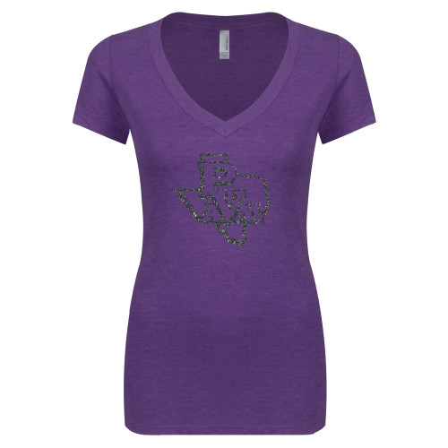  Next Level Ladies Vintage Purple Tri Blend V Neck Tee - PVAM Texas Graphite Soft Glitter
