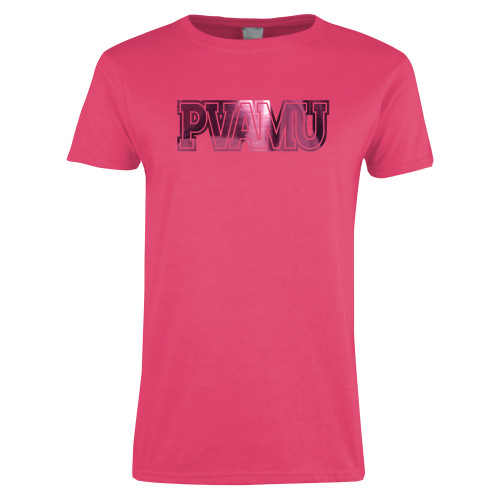  Womens Hot Pink Short Sleeve Tee - PVAMU Foil