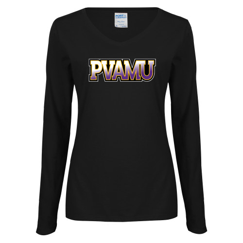  Womens Black Long Sleeve V Neck Tee  - PVAMU