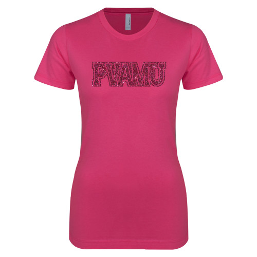 Next Level Womens Fuchsia Boyfriend Tee - PVAMU Hot Pink Glitter