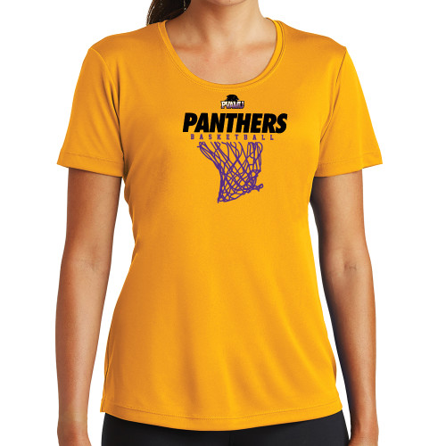  Womens Gold Performance Short Sleeve Tee - Basketball Design