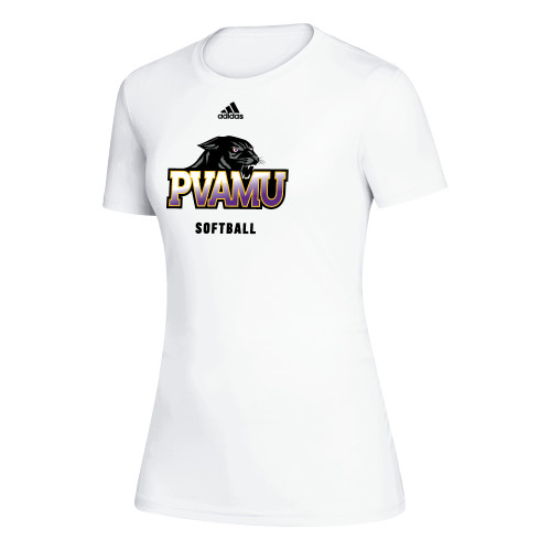  Adidas Womens White Creator Performance Tee - Adidas PVAMU Softball
