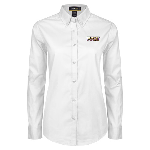  Womens White Twill Button Down Long Sleeve - PVAMU