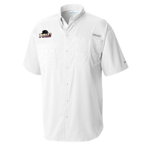 Columbia White Tamiami Performance Short Sleeve Shirt - Official Logo