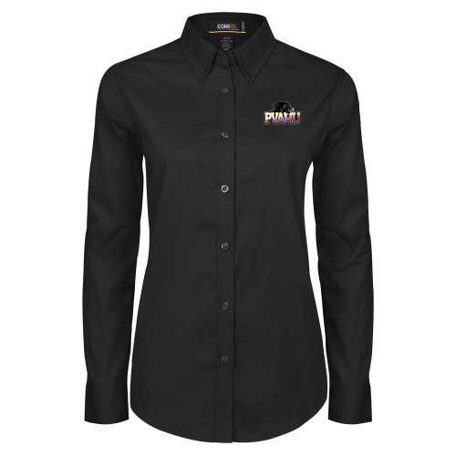  Womens Black Twill Button Down Long Sleeve  - Official Logo