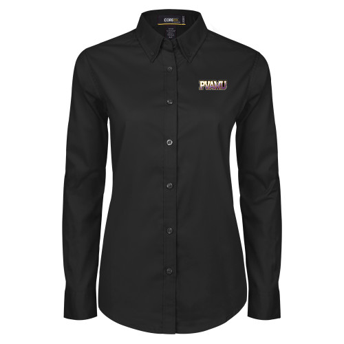 Womens Black Twill Button Down Long Sleeve  - PVAMU