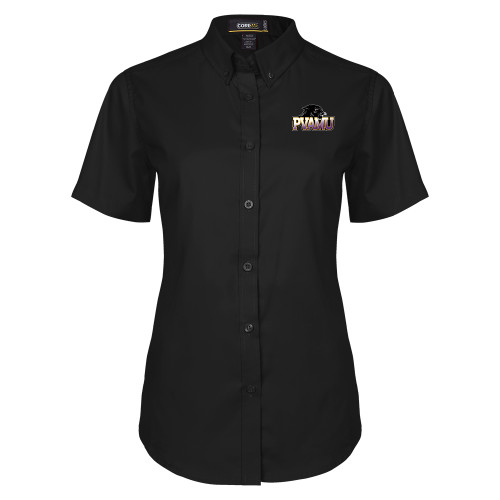  Womens Black Twill Button Up Short Sleeve - Official Logo