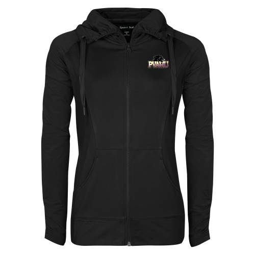  Womens Black Sport Wick Stretch Full Zip Jacket - Official Logo