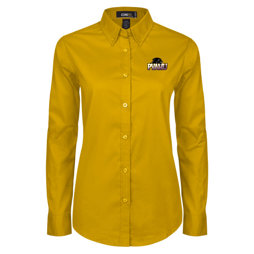  Womens Gold Twill Button Down Long Sleeve  - Official Logo