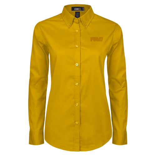  Womens Gold Twill Button Down Long Sleeve  - PVAMU