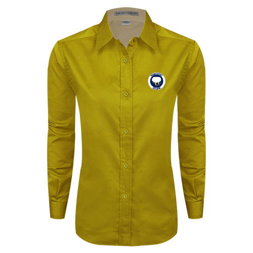  Womens Gold Twill Button Down Long Sleeve  - Marching Storm Cloud Circle