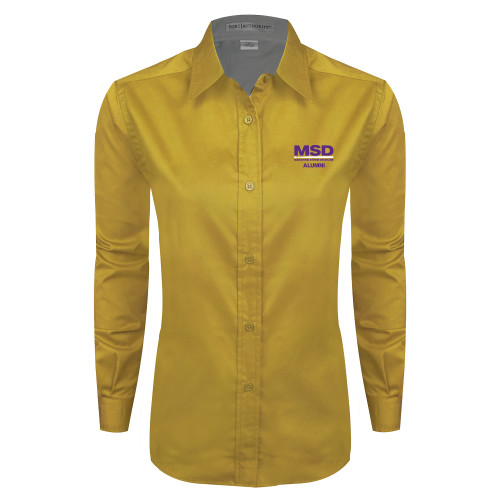  Womens Gold Twill Button Down Long Sleeve  - MSD Alumni