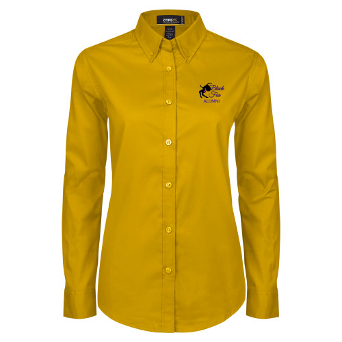  Womens Gold Twill Button Down Long Sleeve  - Black Fox Alumni