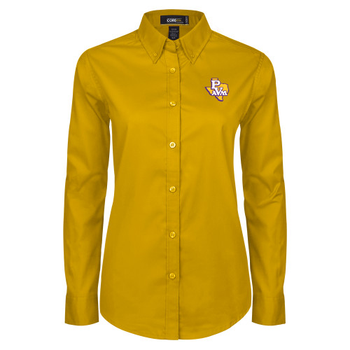  Womens Gold Twill Button Down Long Sleeve  - PVAM Texas