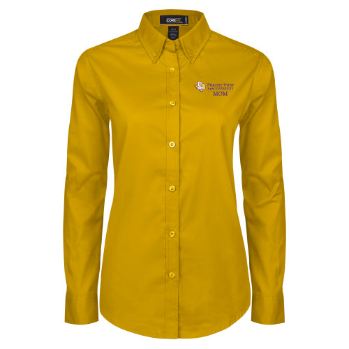  Womens Gold Twill Button Down Long Sleeve  - Mom