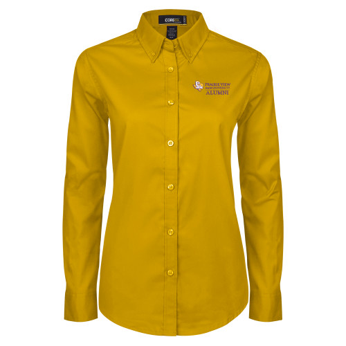  Womens Gold Twill Button Down Long Sleeve  - Alumni