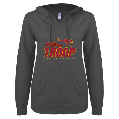  ENZA Womens Dark Heather V Notch Raw Edge Fleece Hoodie - Join The Troop