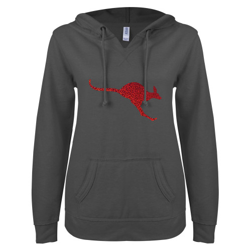  ENZA Womens Dark Heather V Notch Raw Edge Fleece Hoodie - H - Holo Red