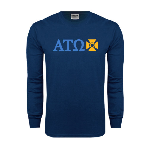 Navy Long Sleeve T-Shirt-Greek Letters with Cross
