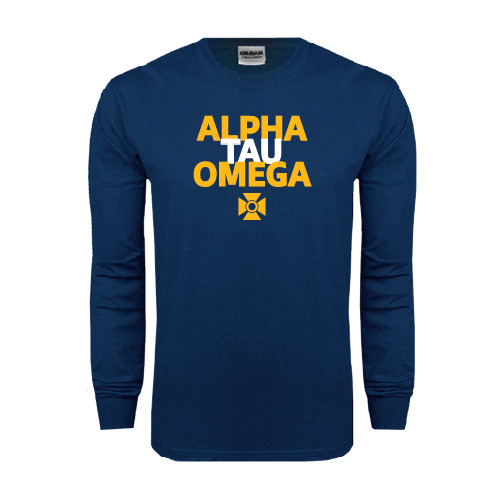 Navy Long Sleeve T-Shirt-Alpha Tau Omega Stacked