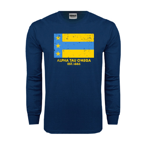 Navy Long Sleeve T-Shirt-Distressed Flag