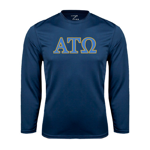 Navy Performance Long Sleeve Shirt-ATO 2 Color Greek Letters