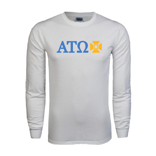 White Long Sleeve T Shirt-Greek Letters with Cross
