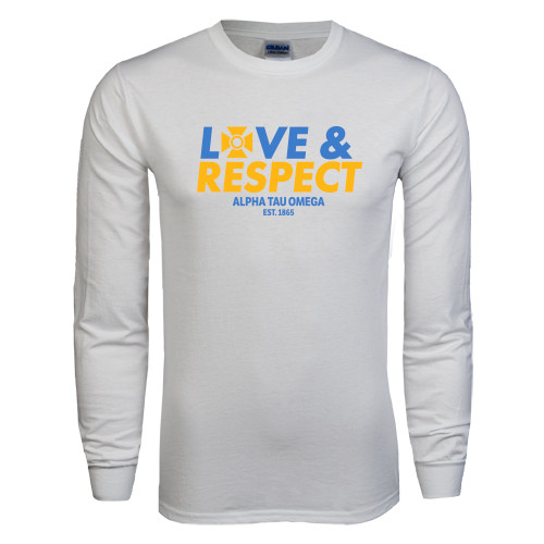 White Long Sleeve T Shirt-Love and Respect Stacked