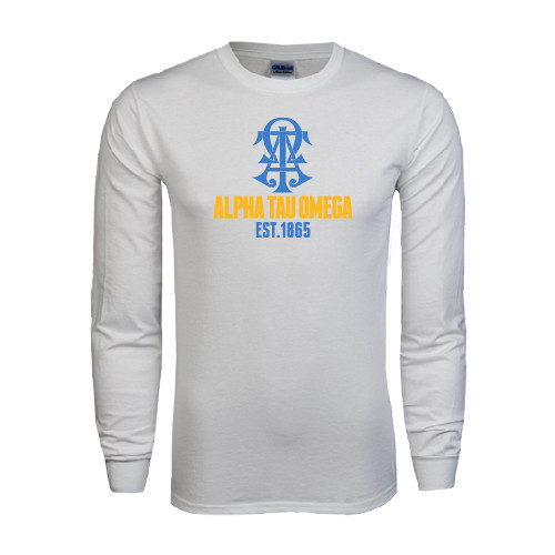 White Long Sleeve T Shirt-Est Year Stacked w/ Crest
