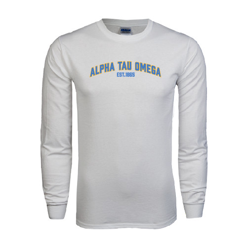 White Long Sleeve T Shirt-Arched Alpha Tau Omega