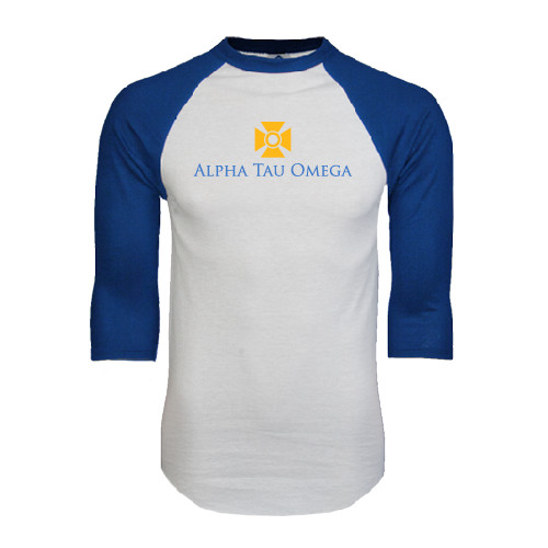 White/Royal Raglan Baseball T Shirt-Official Logo
