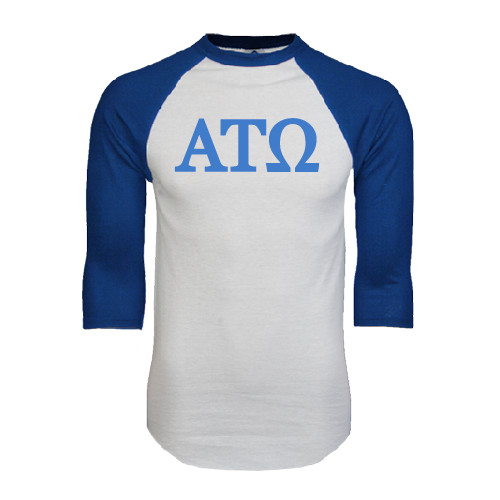 White/Royal Raglan Baseball T Shirt-ATO Greek Letters