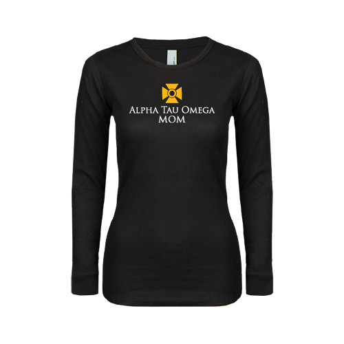 Womens Black Long Sleeve V Neck Tee -Mom