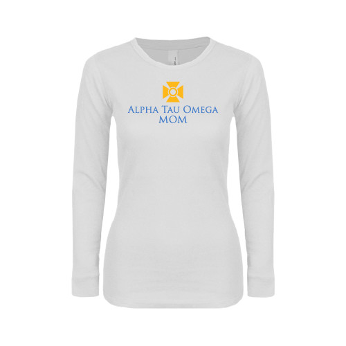 Womens White Long Sleeve V Neck Tee-Mom