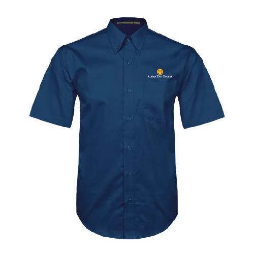 Navy Twill Button Down Short Sleeve-Official Logo