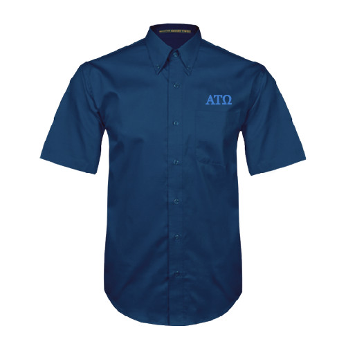 Navy Twill Button Down Short Sleeve-ATO Greek Letters