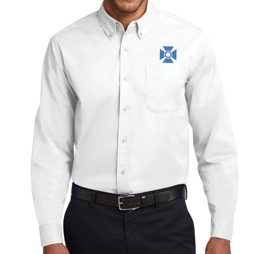 White Twill Button Down Long Sleeve-Cross