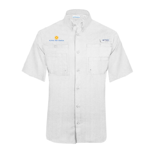 Columbia White Tamiami Performance Short Sleeve Shirt-Official Logo