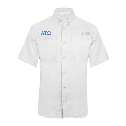 Columbia White Tamiami Performance Short Sleeve Shirt-ATO Greek Letters
