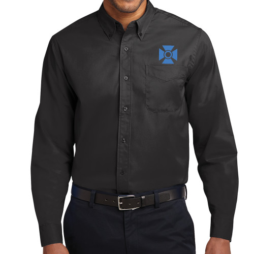 Black Twill Button Down Long Sleeve-Cross