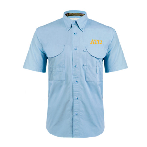 Light Blue Fishing Shirt Performance Short Sleeve -ATO Greek Letters