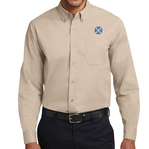 Khaki Twill Button Down Long Sleeve-Cross