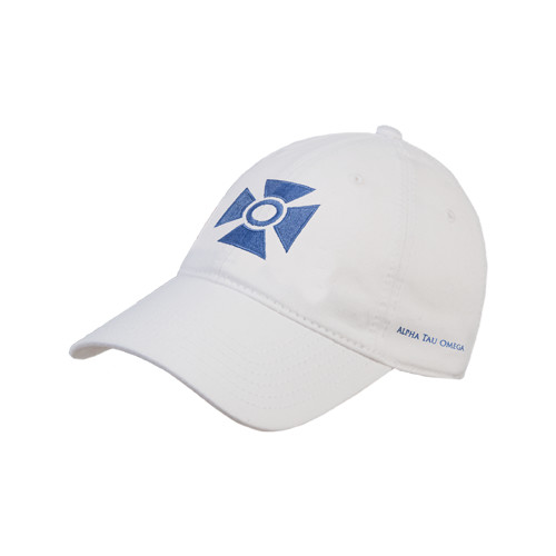 White Unstructured Adjustable Low Profile Hat-Cross