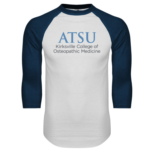 A.T. Still Univ White/Navy Raglan Baseball T Shi