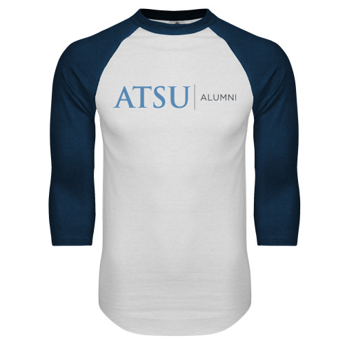 A.T. Still Univ White/Navy Raglan Baseball T Shi