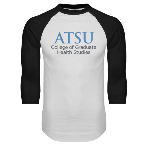  White/Black Raglan Baseball T Shirt - ATSU College of Grad Health Secondary