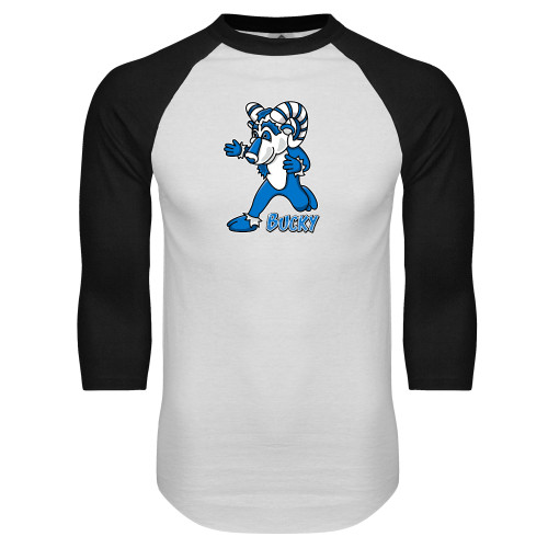  White/Black Raglan Baseball T Shirt - ATSU Bucky the Ram