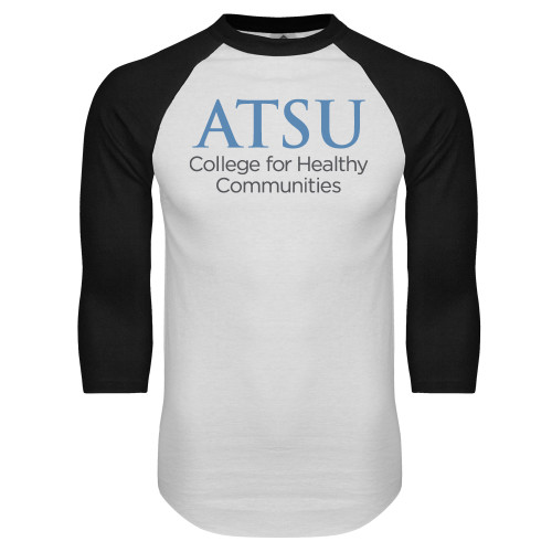  White/Black Raglan Baseball T Shirt - Stacked College for Healthy Communities CHC