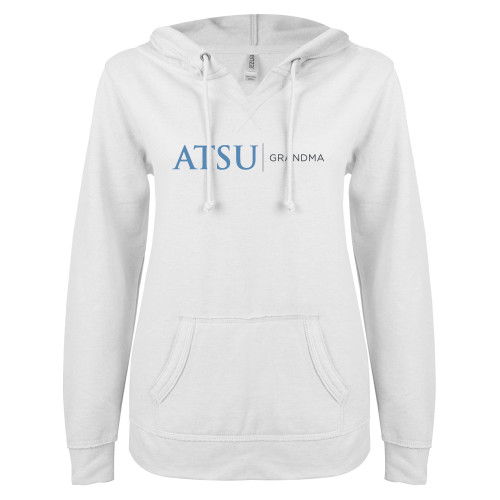 A.T. Still Univ ENZA Womens White V Notch Raw Edge Fleece Hood